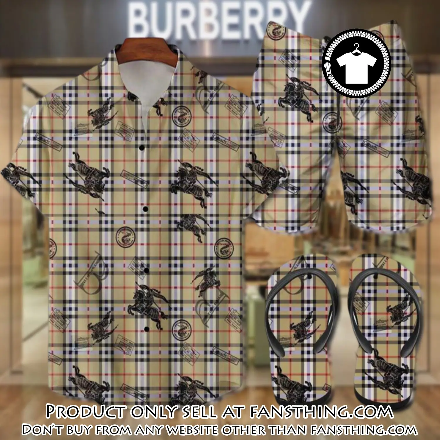 Burberry flip flops and combo hawaii shirt shorts luxury brand summer outfit hsf311 fst0011806